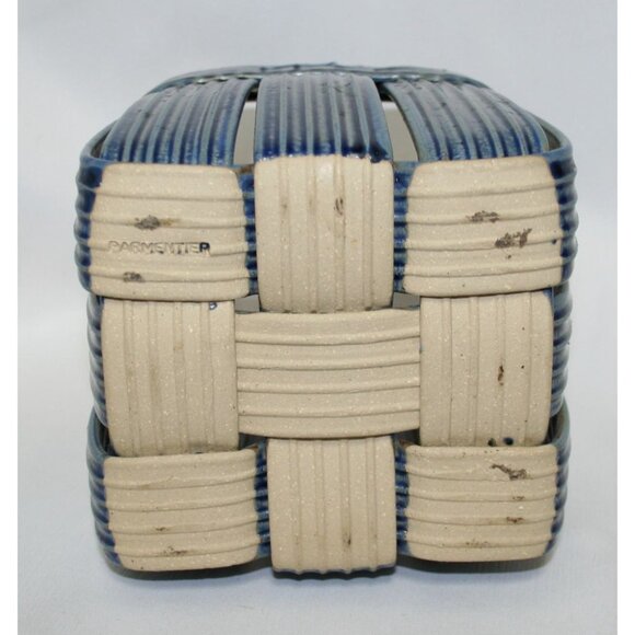 Parmentier Pottery Ceramic Basket Blue With Bamboo Handle - Picture 5 of 8